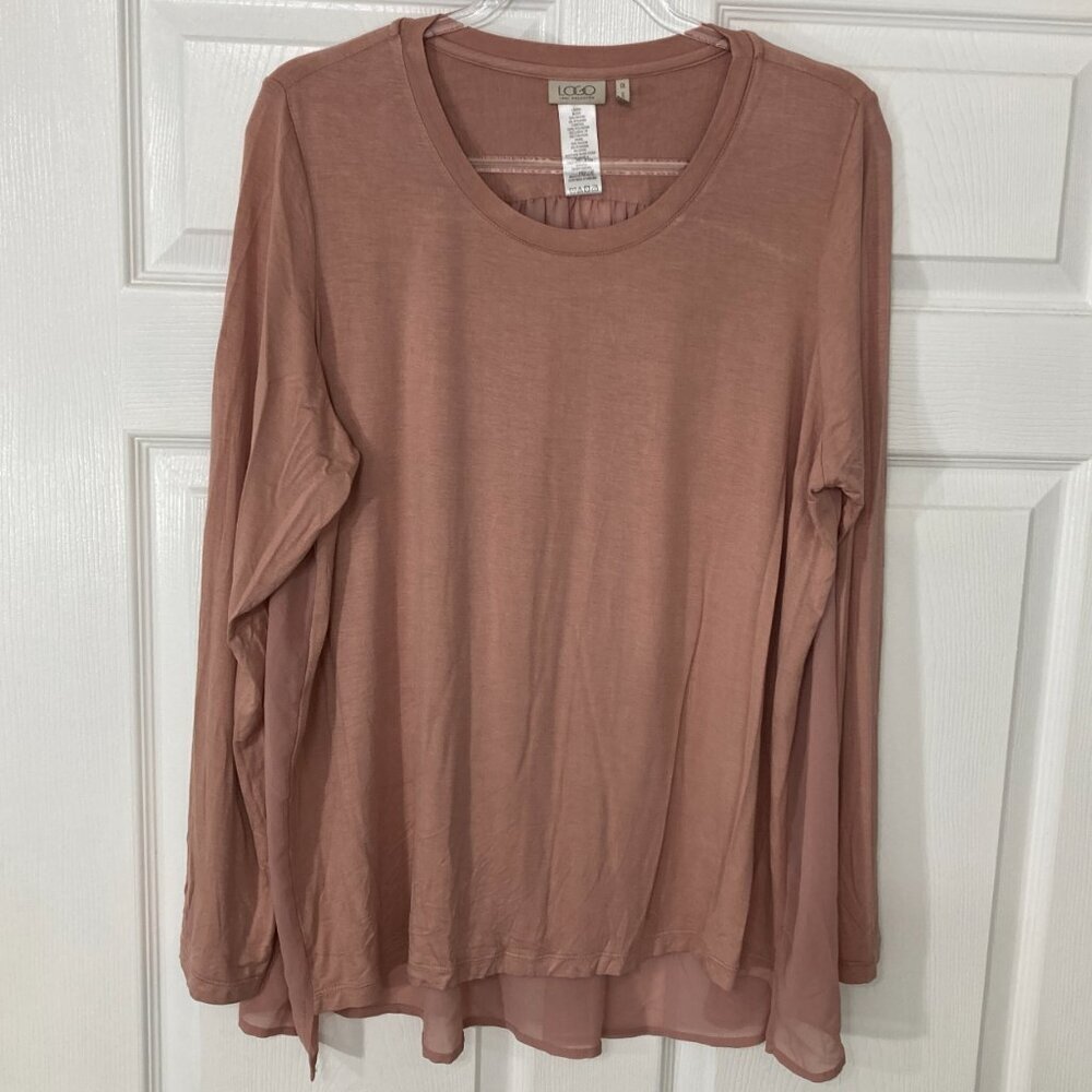 LOGO Lori Goldstein Mauve 1X Soft Stretch Pleated Chiffon Back Pullover Blouse